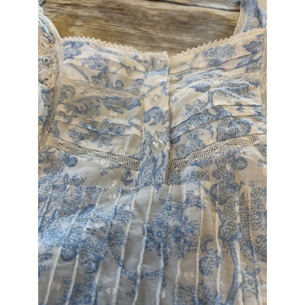Rachel Ashwell Sz‎ M Blue Floral Cotton Nighte Cottagecore Coquette Girly